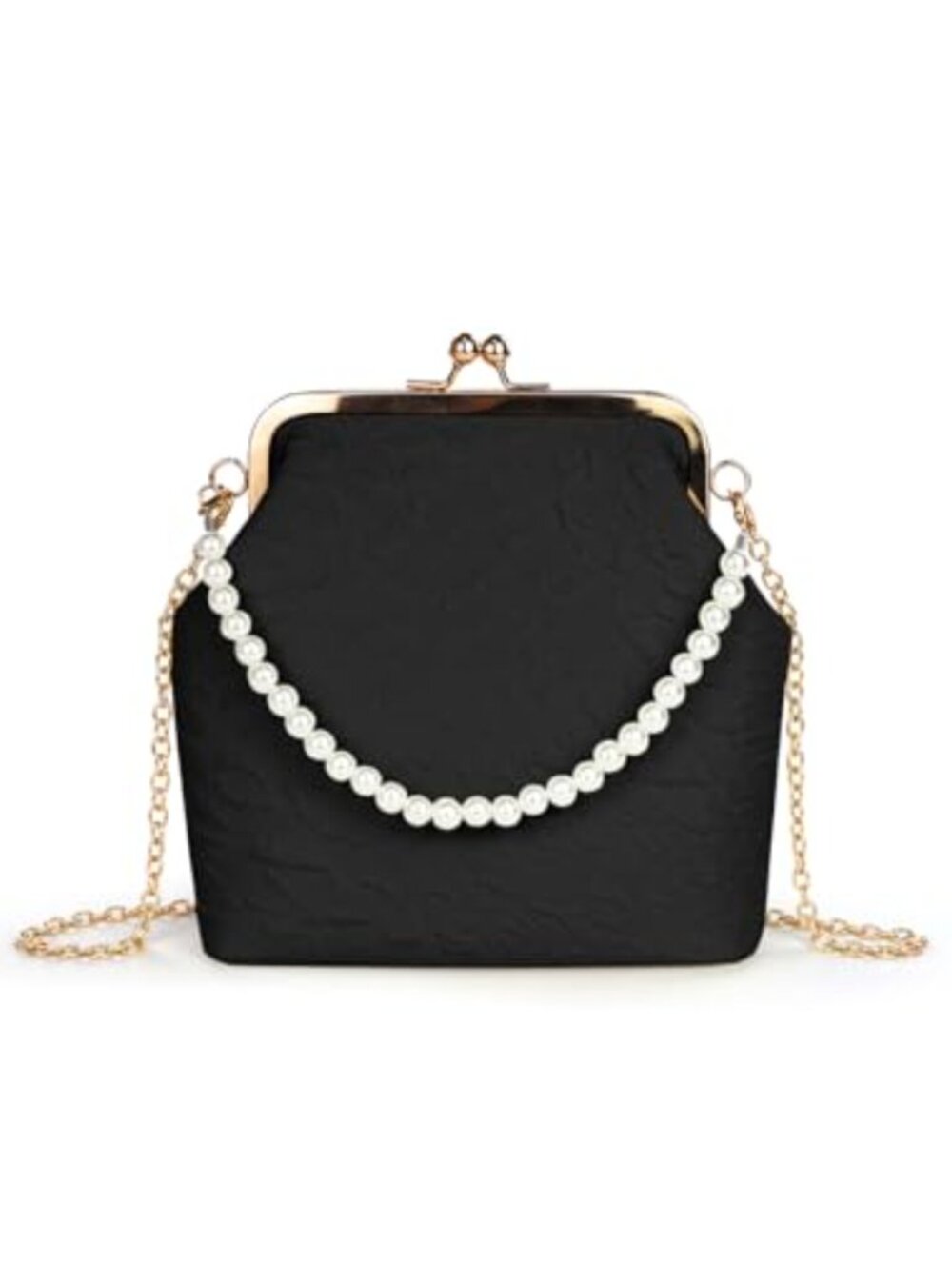 Pearl Clutch Purse Elegant Wedding Evening Crossbody Bag Kiss Lock Polyester